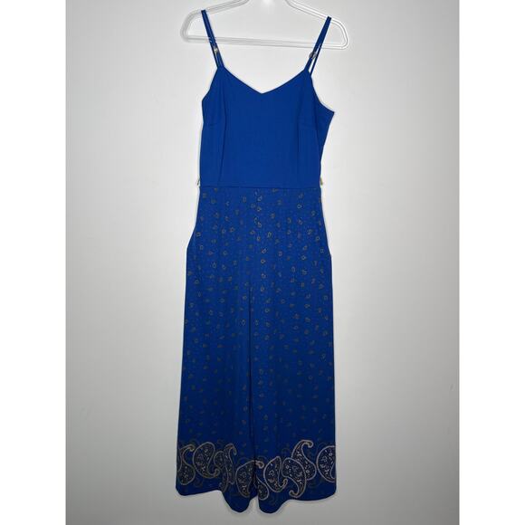 1970s Alfred Shaheen Blue Paisley Jumpsuit Set w Fringe Shawl medium - Picture 6 of 14